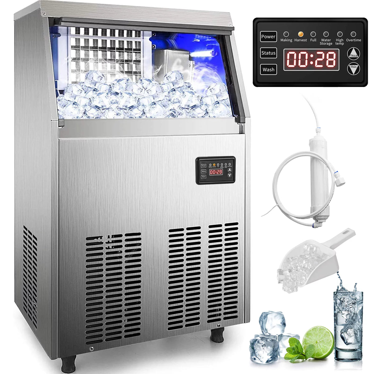 110V Commercial Ice Maker 110-120lbs/24H with 33LBS Bin Stainless Steel V561559