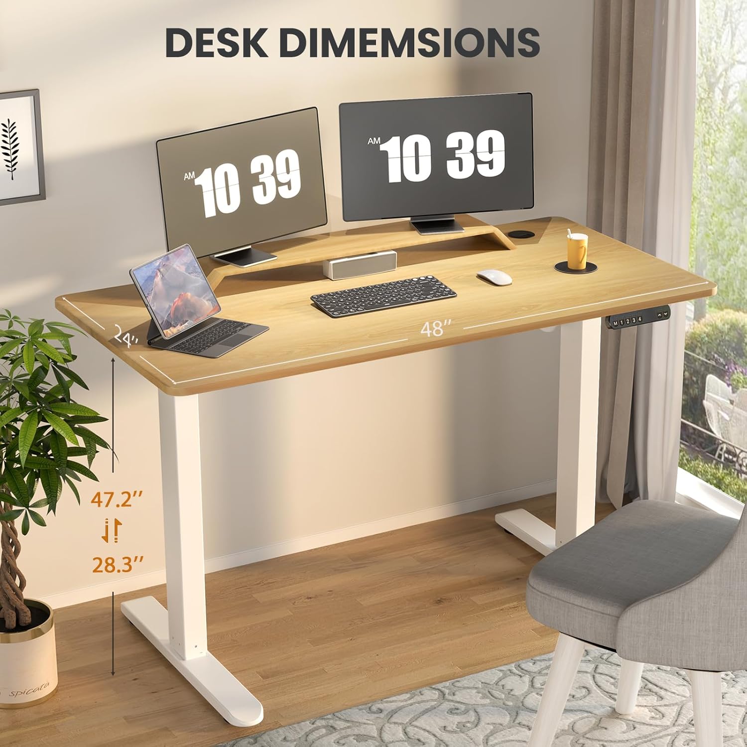 Electric Standing Desk 48 x 24 Inch Adjustable Height Desk with 4 Memory Presets (Maple) S166485