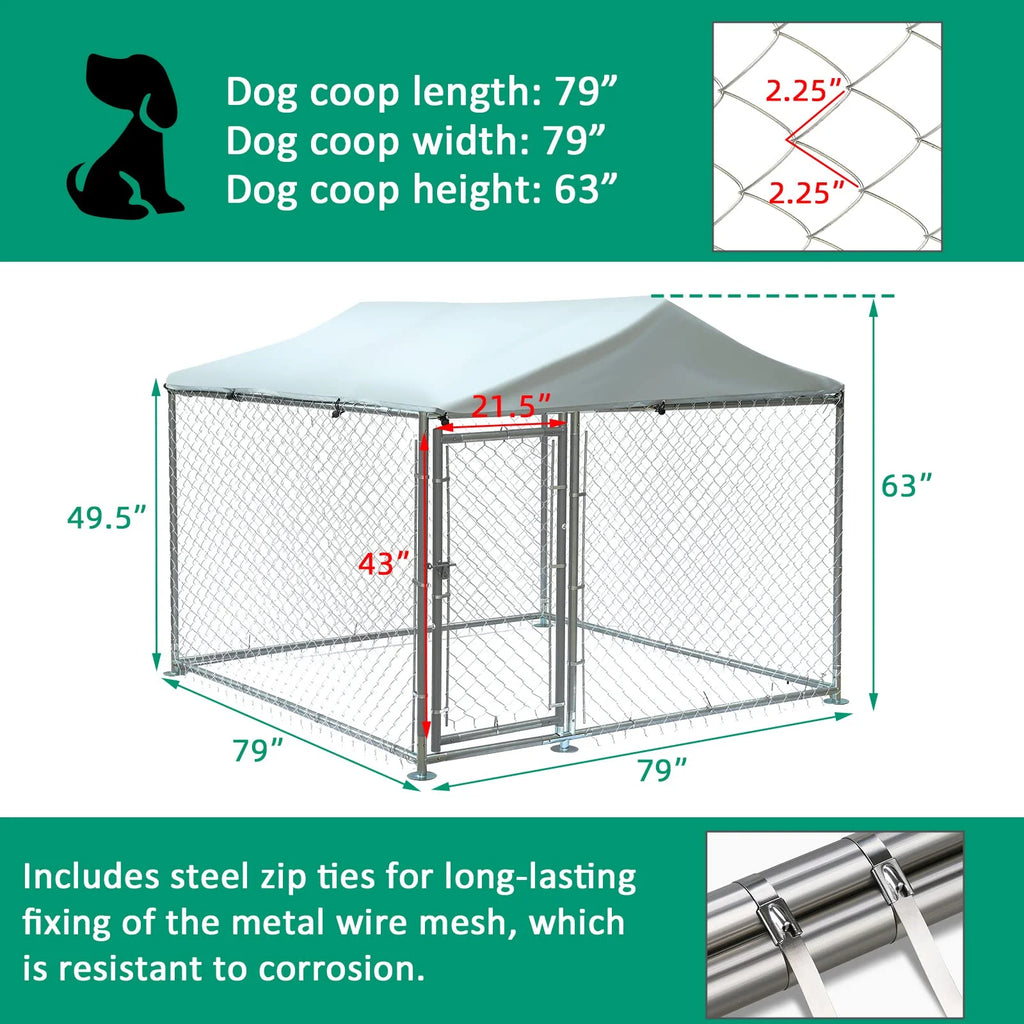 Large Outdoor Dog Kennel with Galvanized Chain Link R41574