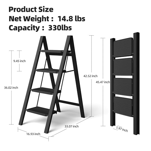 Black Steel Folding Step Ladder with Anti-Slip Wide Pedal S5020