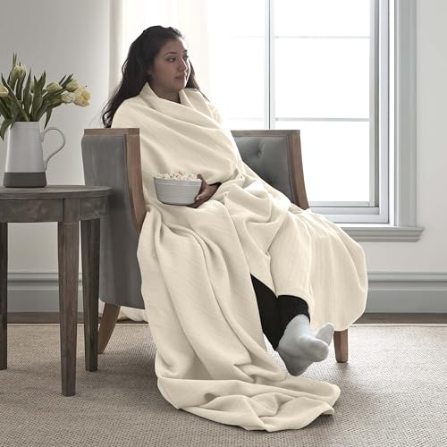 100% Cotton Twin Size Blanket (90 x 66 Inch, White) B154