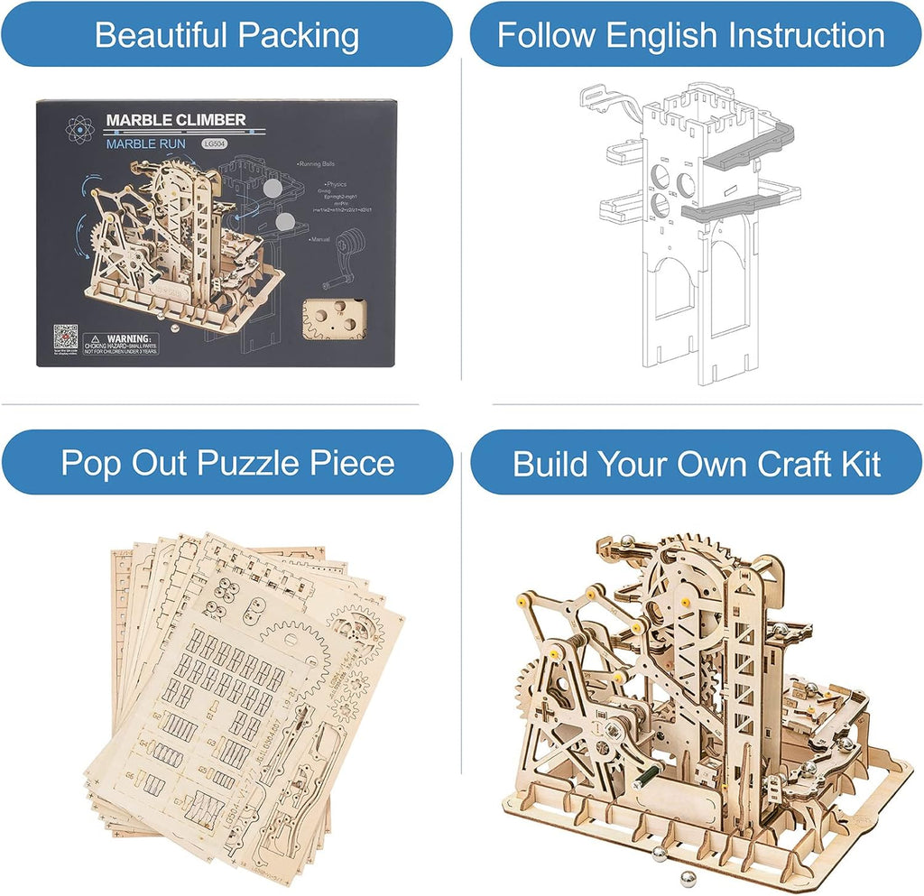 3D Wooden Marble Run Puzzle Craft Toy DIY Model Building Kits F21526