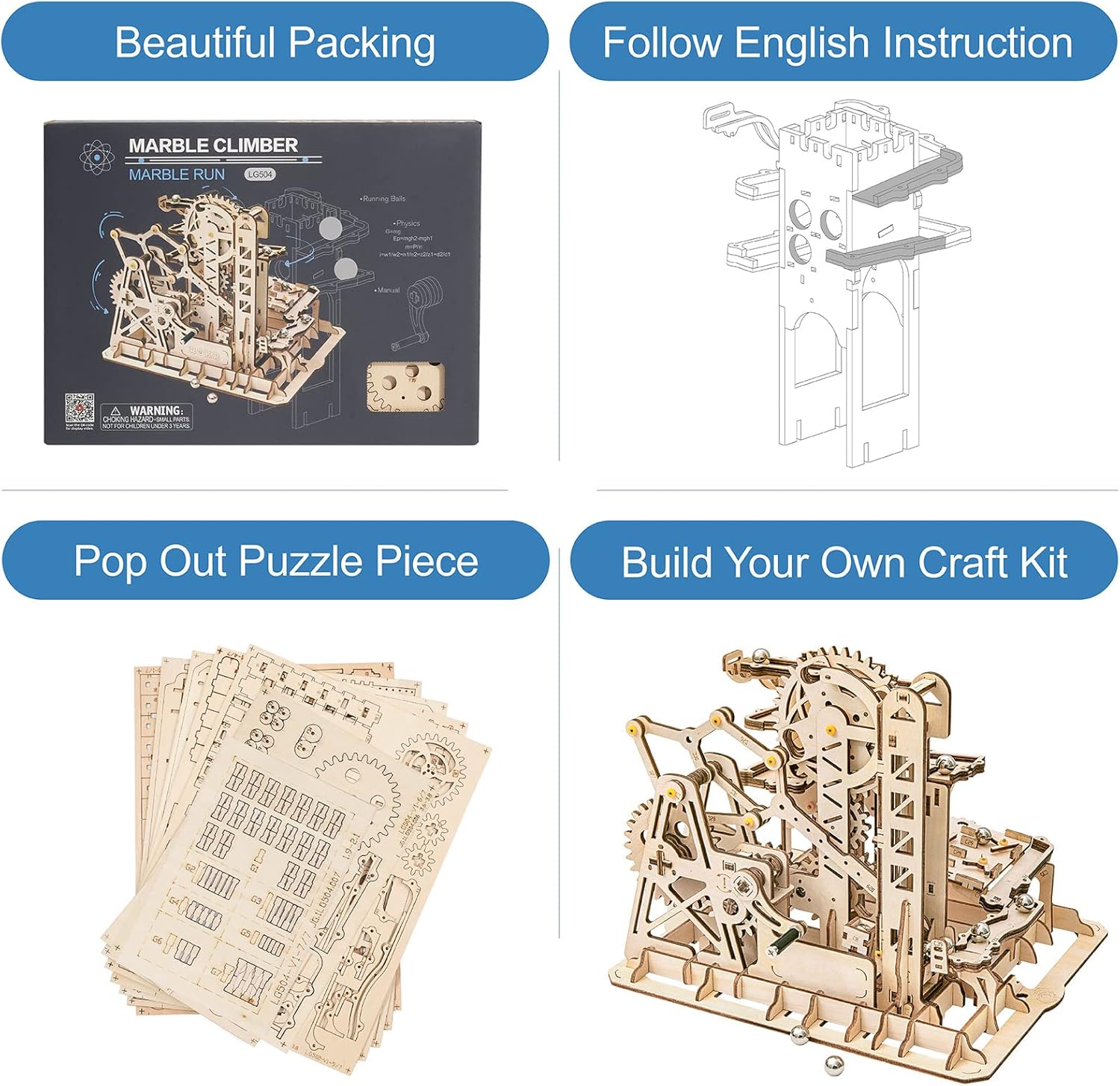 3D Wooden Marble Run Puzzle Craft Toy DIY Model Building Kits F21526