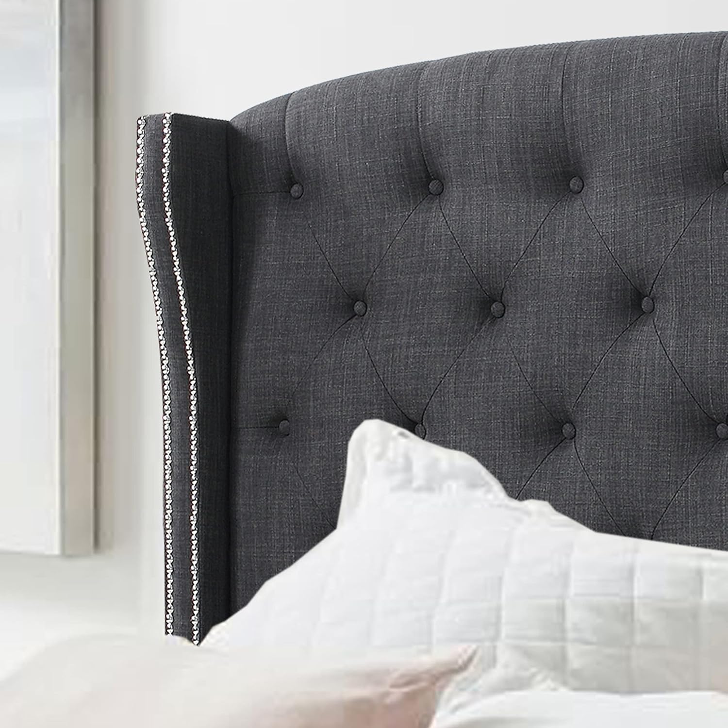 Charcoal Upholstered Wingback Headboard, Full P952762