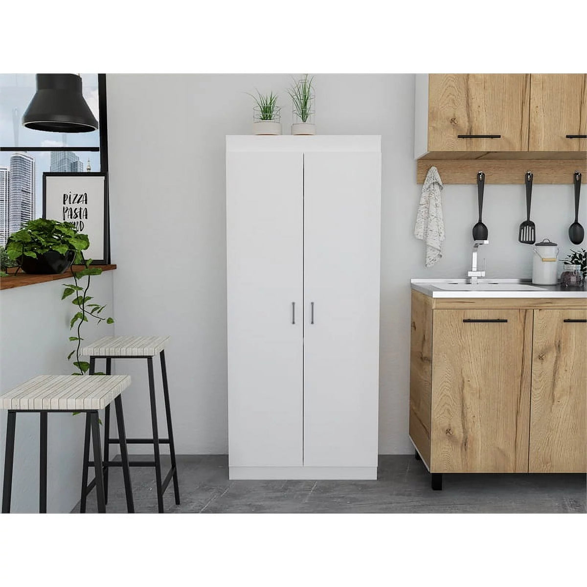 White 5-Shelf Engineered Wood Pantry Cabinet I5762