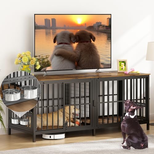 Extra Large 80" Wooden Dog Crate with Removable Divider D6741