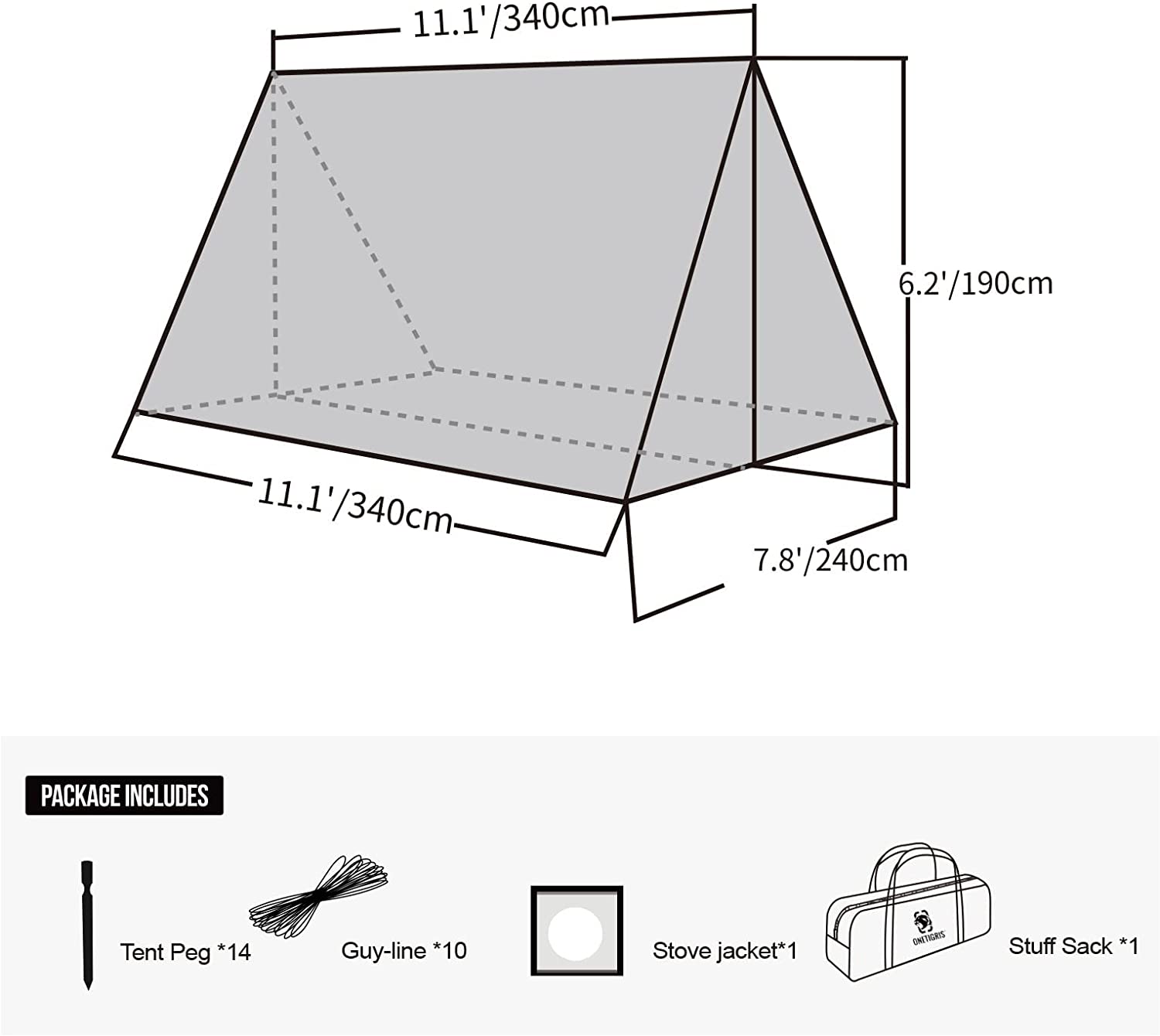 Hammock Hot Tent with Stove Jack, Waterproof Camping Tarp, PU3000mm 4 Season Tent V563
