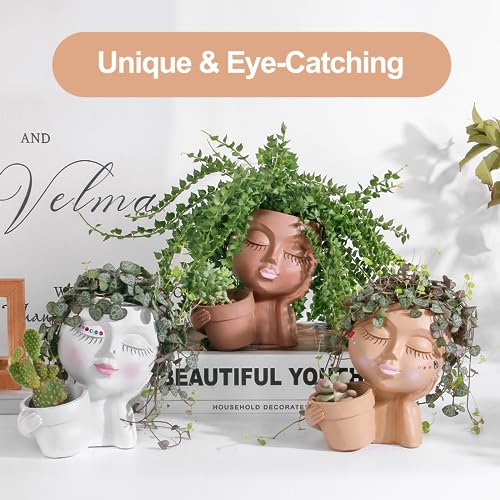 Khaki Lady Face Planter Pot with Drainage Hole A57503
