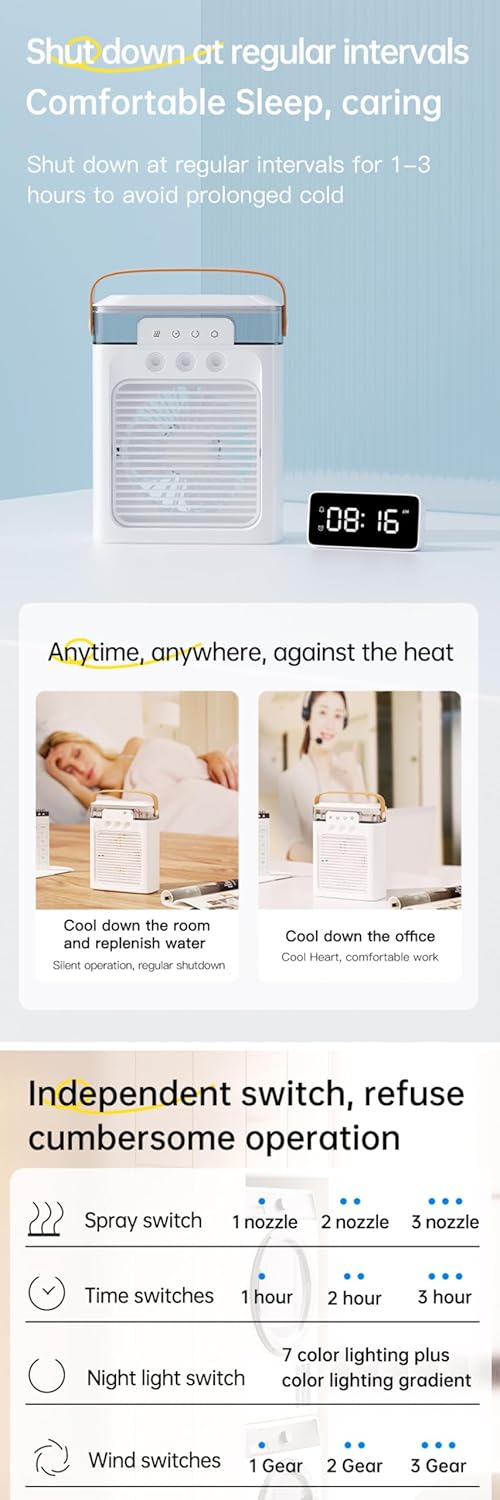 Mini Air Cooler Portable Air Conditioner Evaporative Air Cooler Cordless Desktop Cooling Fan I244254