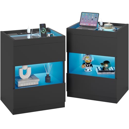 Set of 2 Nightstands with 2 Drawers and Glass Top J5057