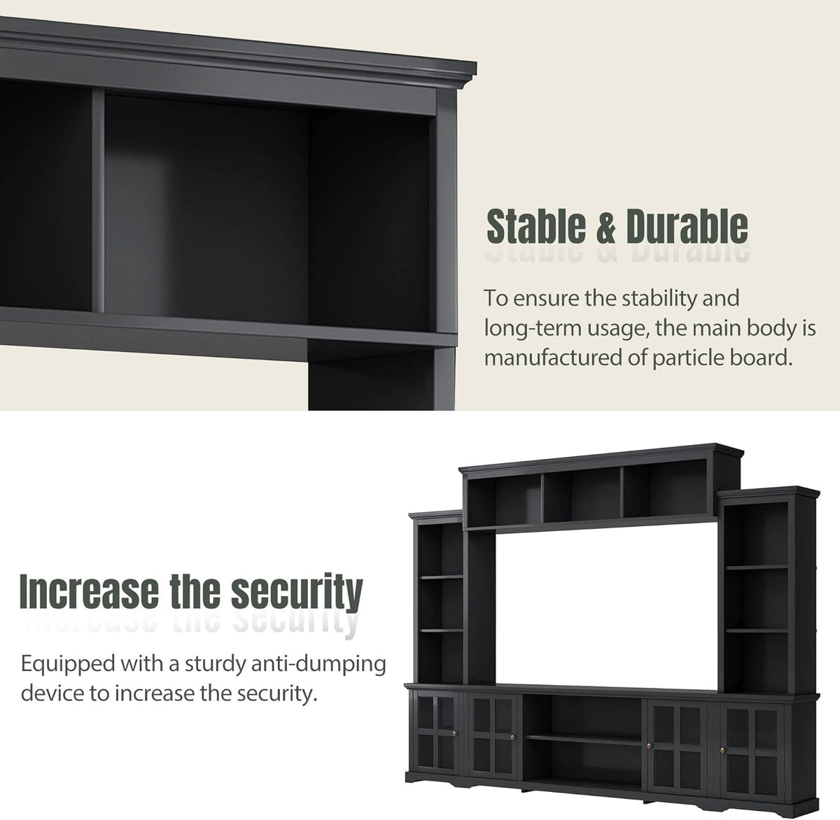 Black Entertainment Wall Unit with Glass Doors & Shelves M514834