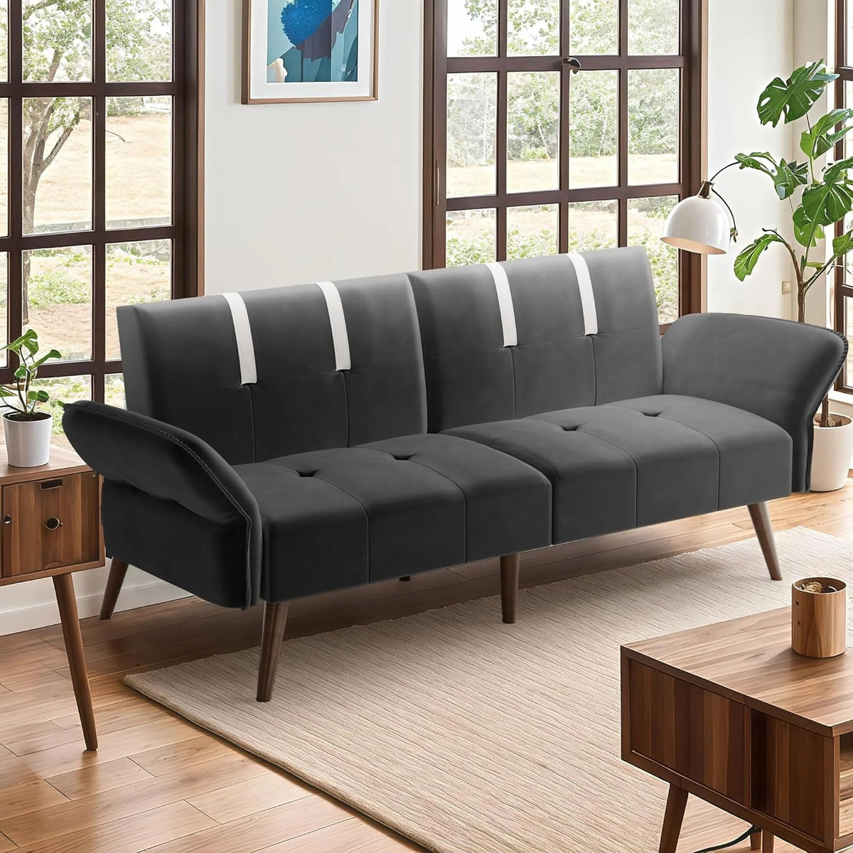 Convertible Sofa Futon Sofa Bed with Adjustable Armrest Backrest T726005