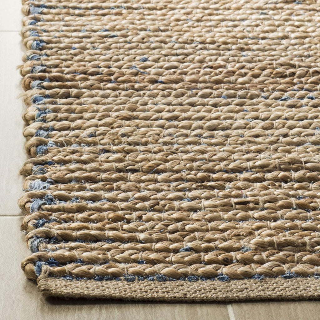 Natural & Blue Handmade Jute Accent Rug F402