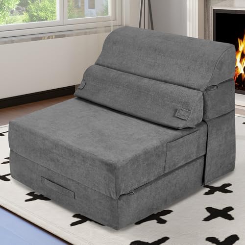 Grey Folding Sofa Bed Convertible Sleeper Chair Couch B68596