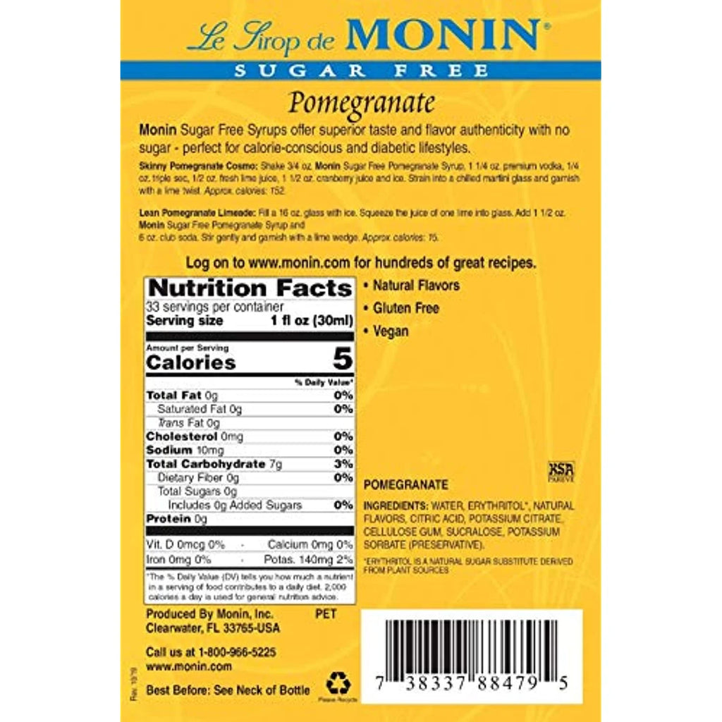 Monin Sugar Free Pomegranate Syrup, 33.8-Ounce Plastic Bottle B1483