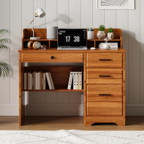 White 44 Inch Computer Desk with Storage Drawers and Hutch T4577