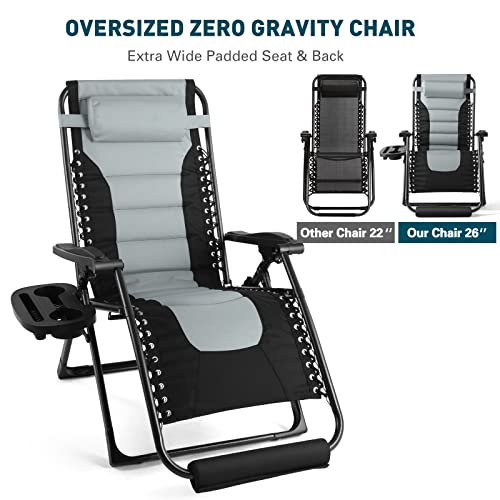 Oversized XL Padded Recliner Patio Lounge Chair with Headrest, Cup Holder & Foot Pad P27083