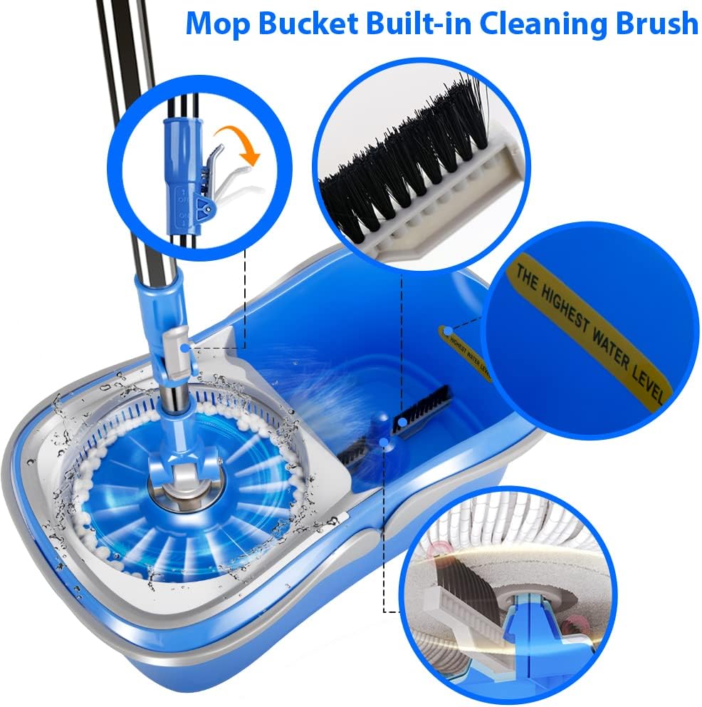 Spin Mop and Bucket with Wringer Set, Microfiber Mops Bucket, Stainless Steel Handle & 5 Reusable Pads L33683