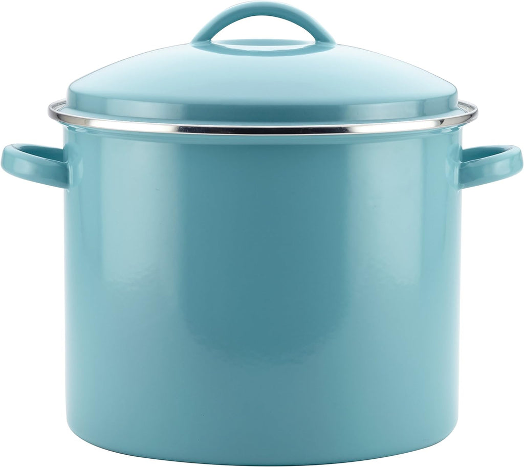16 Quart Aqua Blue Enamel on Steel Stockpot with Lid B766088