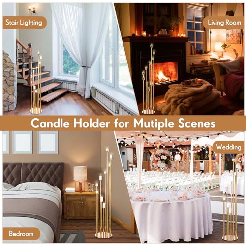 Gold 2 Pcs Metal Floor Candle Holder A70745