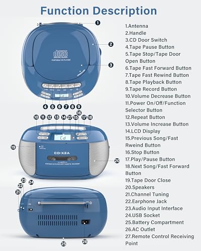 Boombox CD Player Cassette Player AM FM Radio with Bluetooth N900