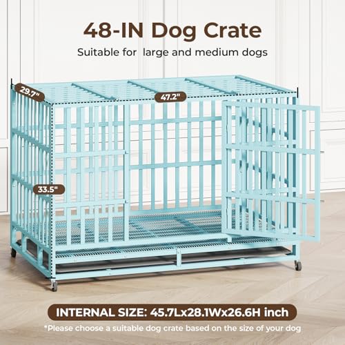 Heavy Duty Steel Dog Crate with Wheels and Removable Tray T1115