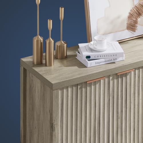 Natural 56" Fluted Sideboard Buffet Cabinet with Adjustable Shelves N9633
