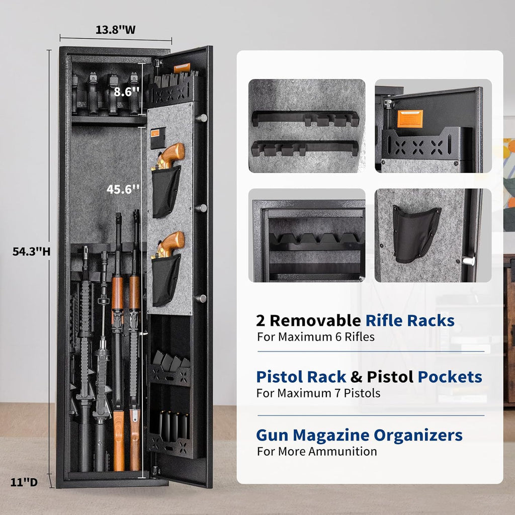 6 Long Gun Safe with Keys Keypad Wall Mount S7812