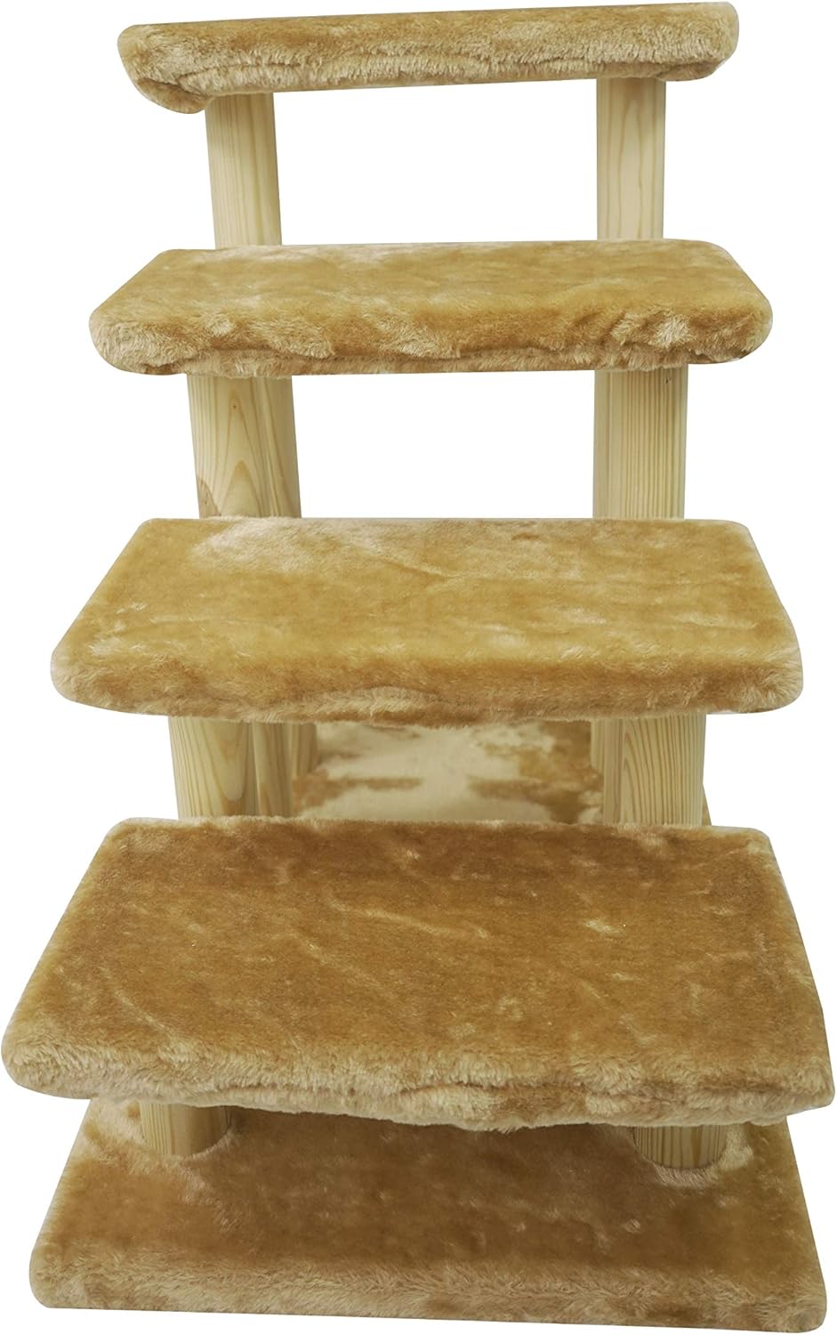 Brown 4-Step Wooden Pet Stairs with Detachable Carpet B8192