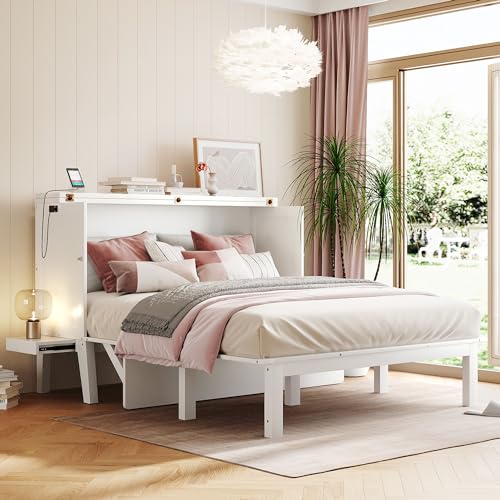 Grey Wood Queen Murphy Bed with Desk and Shelves H214