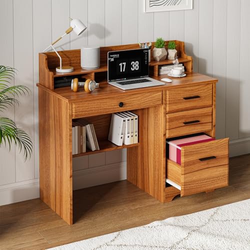White 44 Inch Computer Desk with Storage Drawers and Hutch T4577