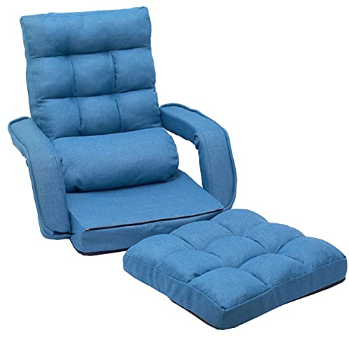 Blue Adjustable Folding Chaise Lounge Sofa with Armrests and Pillow A2407