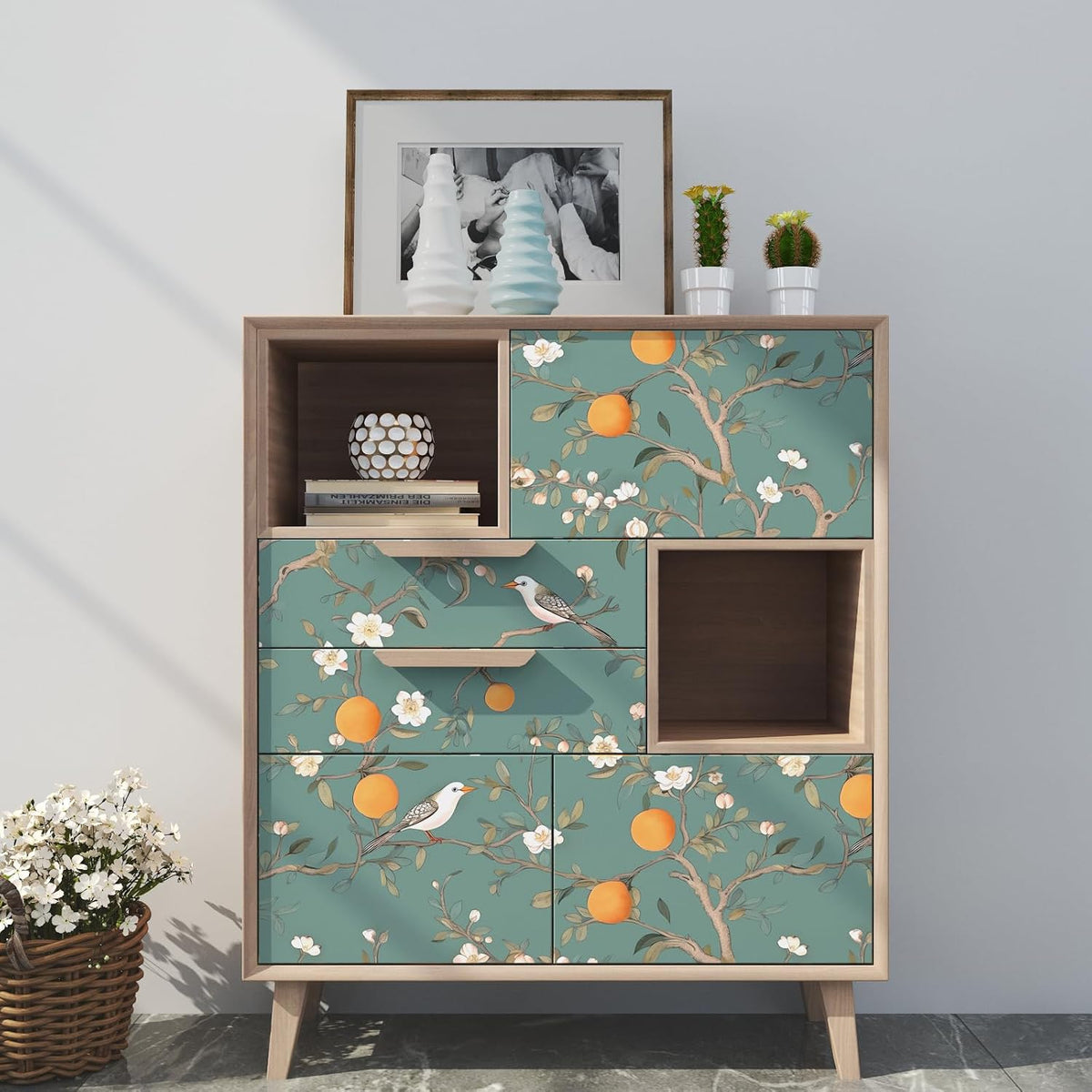 Green Floral Wallpaper Peel and Stick, 17.5" x 118" N181672