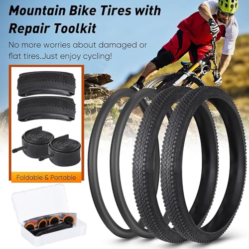 24/26x1.95 Inch Folding Bicycle Tire with Bike Tubes and Tire Levers (2 Packs) T91463
