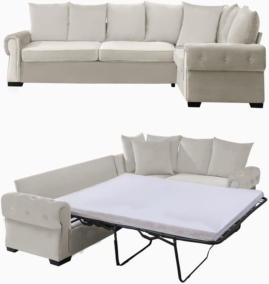 Beige Pull Out Sofa Bed with Folding Foam Mattress E4981