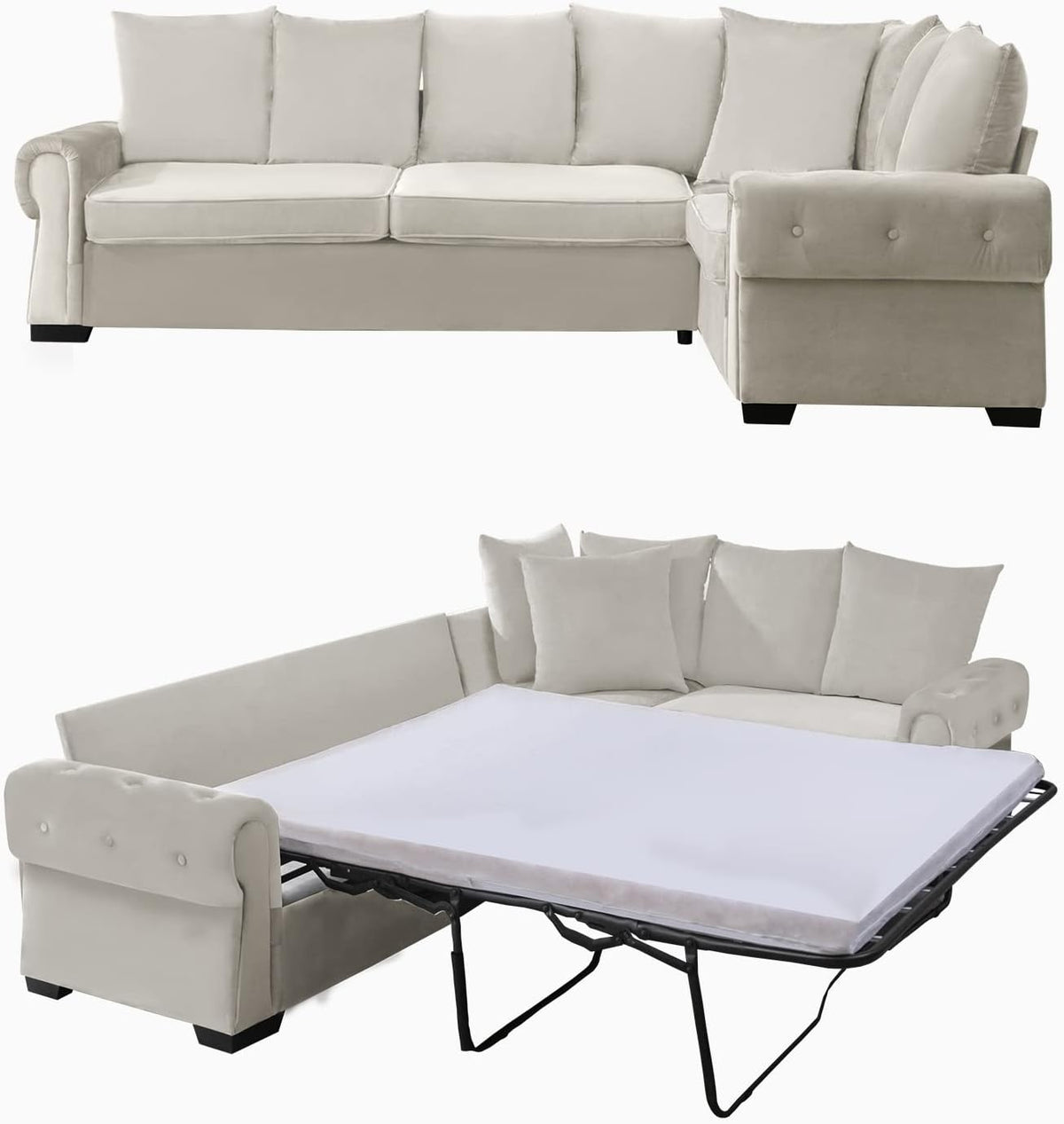 Beige Pull Out Sofa Bed with Folding Foam Mattress E4981