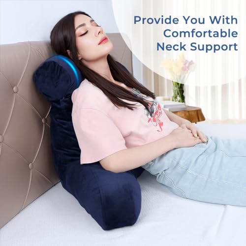 Grey Backrest Pillow with Arms, Headrest, Pockets, Removable Washable Cover, Detachable Neck Roll (Large 27") X66466