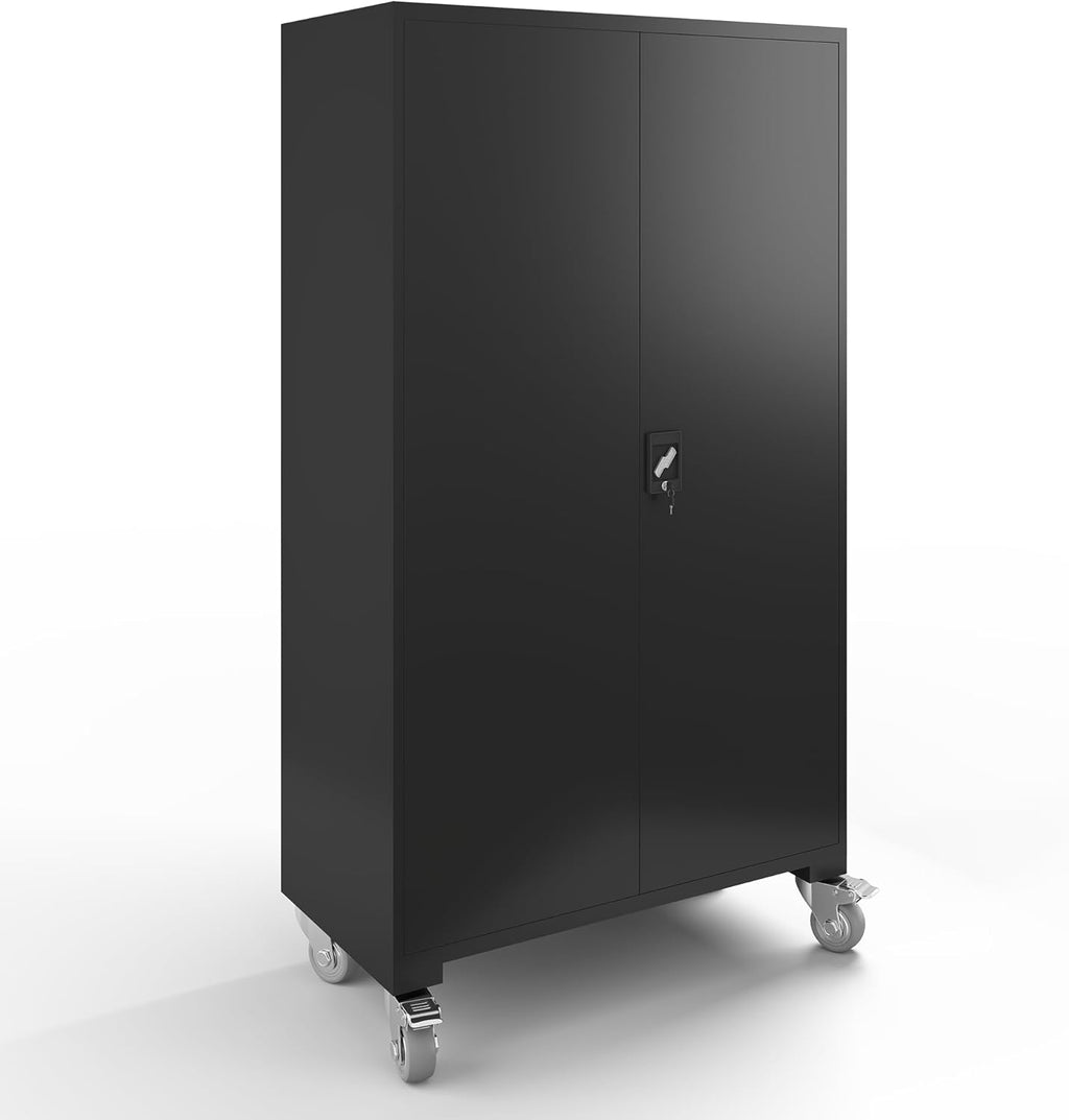 Black 72 Inch Metal Storage Cabinet with 4 Adjustable Shelves U77769