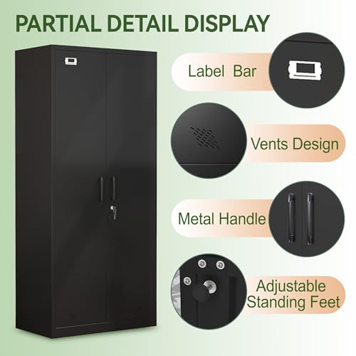 Black Metal Armoire Wardrobe with 2 Doors, 1 Adjustable Shelf, 2 Drawers, and Hanging Rod S392