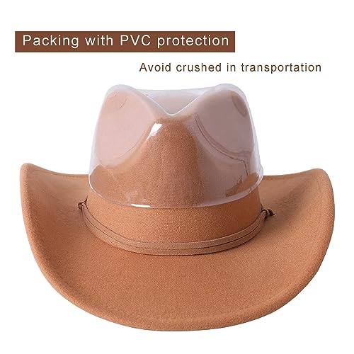 Retro Felt Wide Brim Cowboy Hat with Wind Lanyard R770