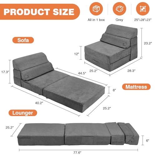 Grey Folding Sofa Bed Convertible Sleeper Chair Couch B68596