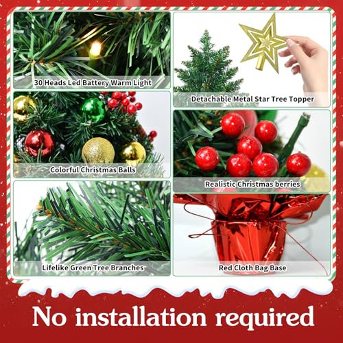 22In Red Pre-Decorated Mini Artificial Christmas Tree with LED String Lights G964090