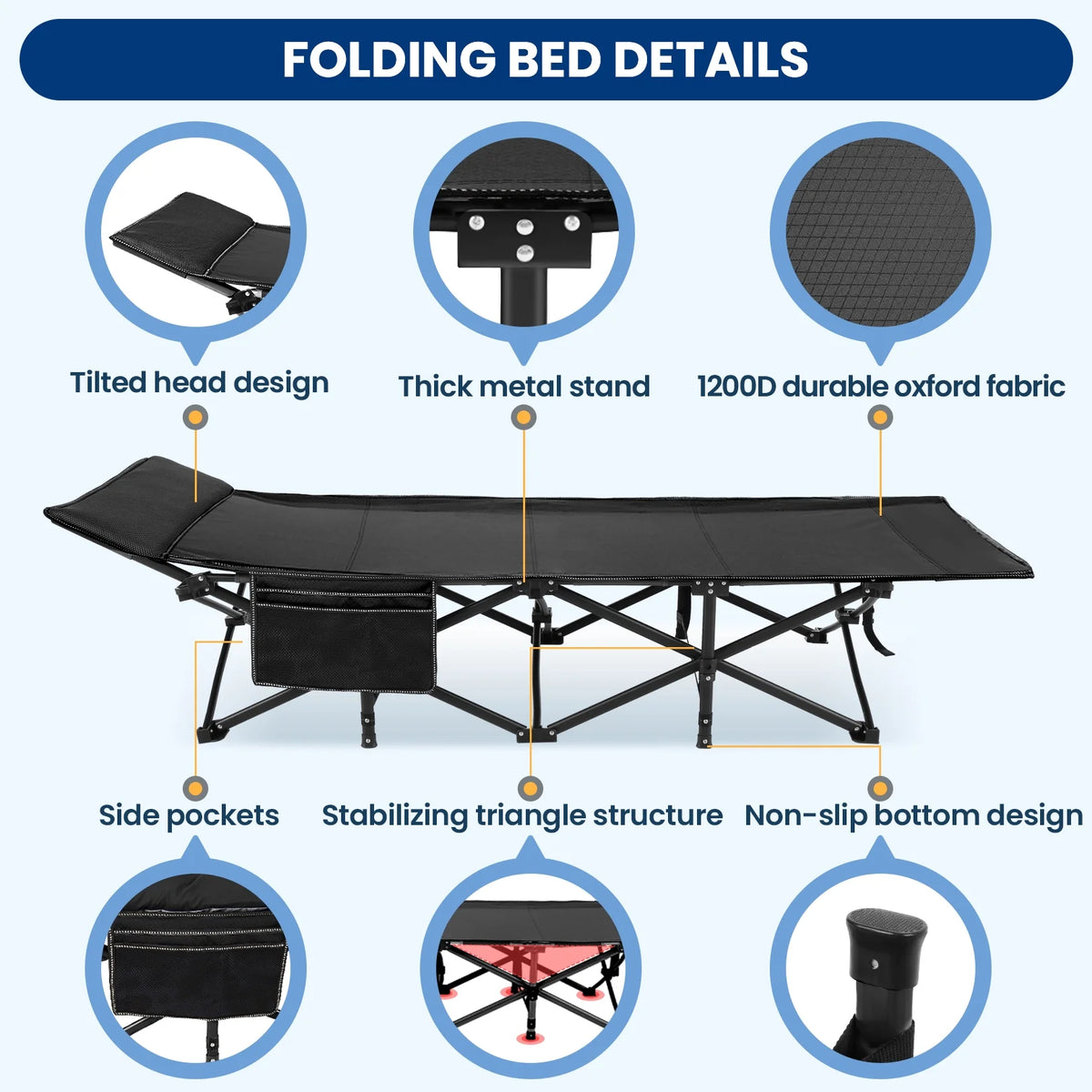 Portable Folding Bed with Removable Thick Mattress and Carry Bag G19416