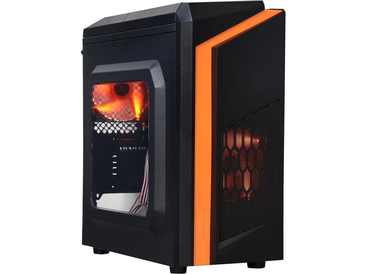 Black/Orange Micro-ATX Mini Tower Computer Case with 2 x Orange LED Fans K582886