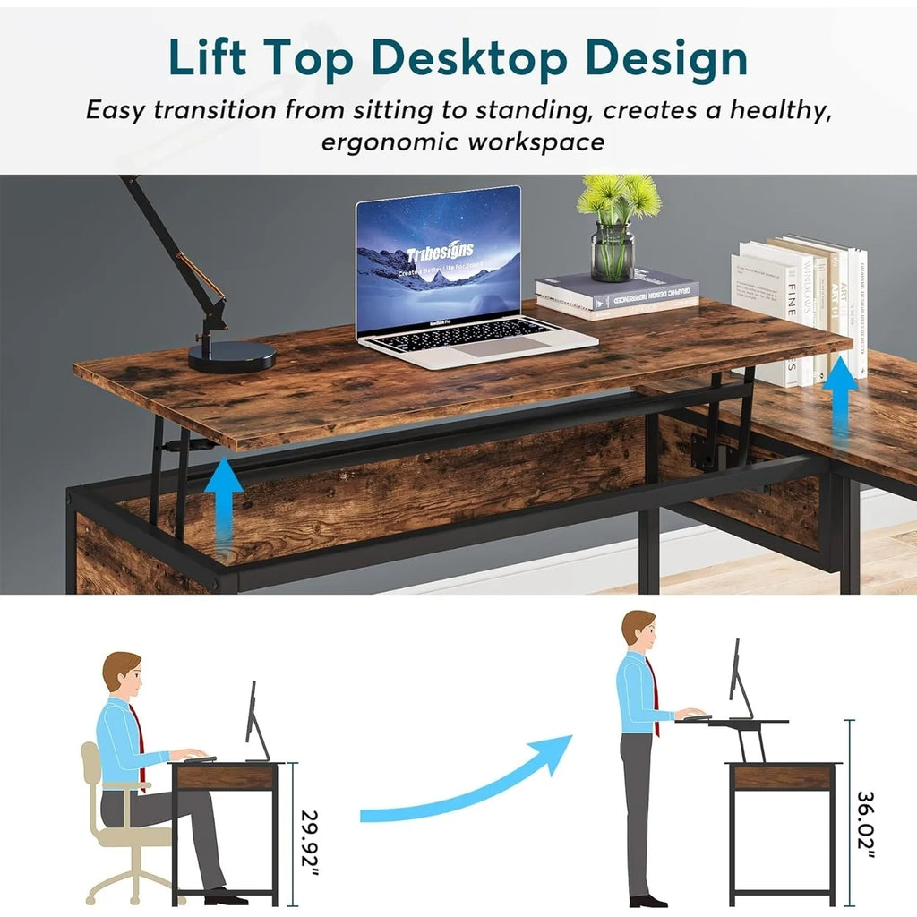 L-Shaped 59" Computer Desk with Drawers Corner Desk with Lift Top E55184