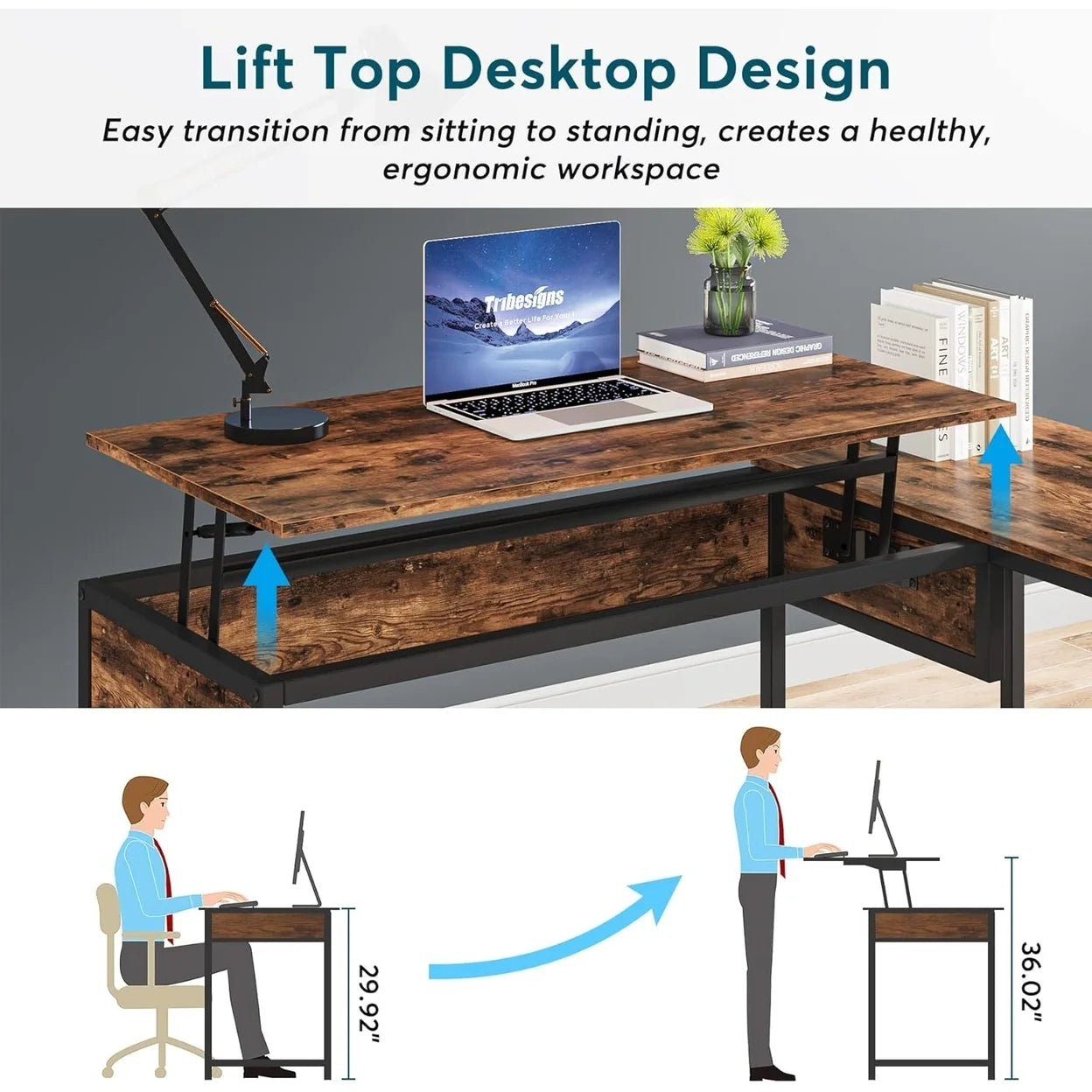 L-Shaped 59" Computer Desk with Drawers Corner Desk with Lift Top E55184