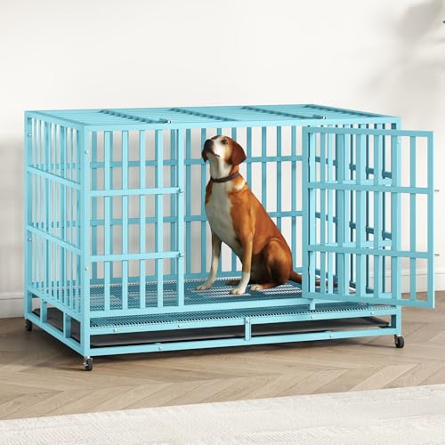Heavy Duty Steel Dog Crate with Wheels and Removable Tray T1115