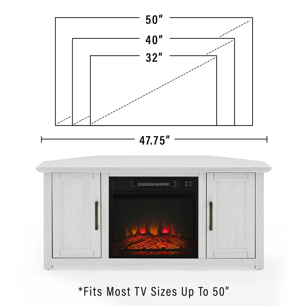 Whitewash Wood Corner TV Stand with Fireplace R452