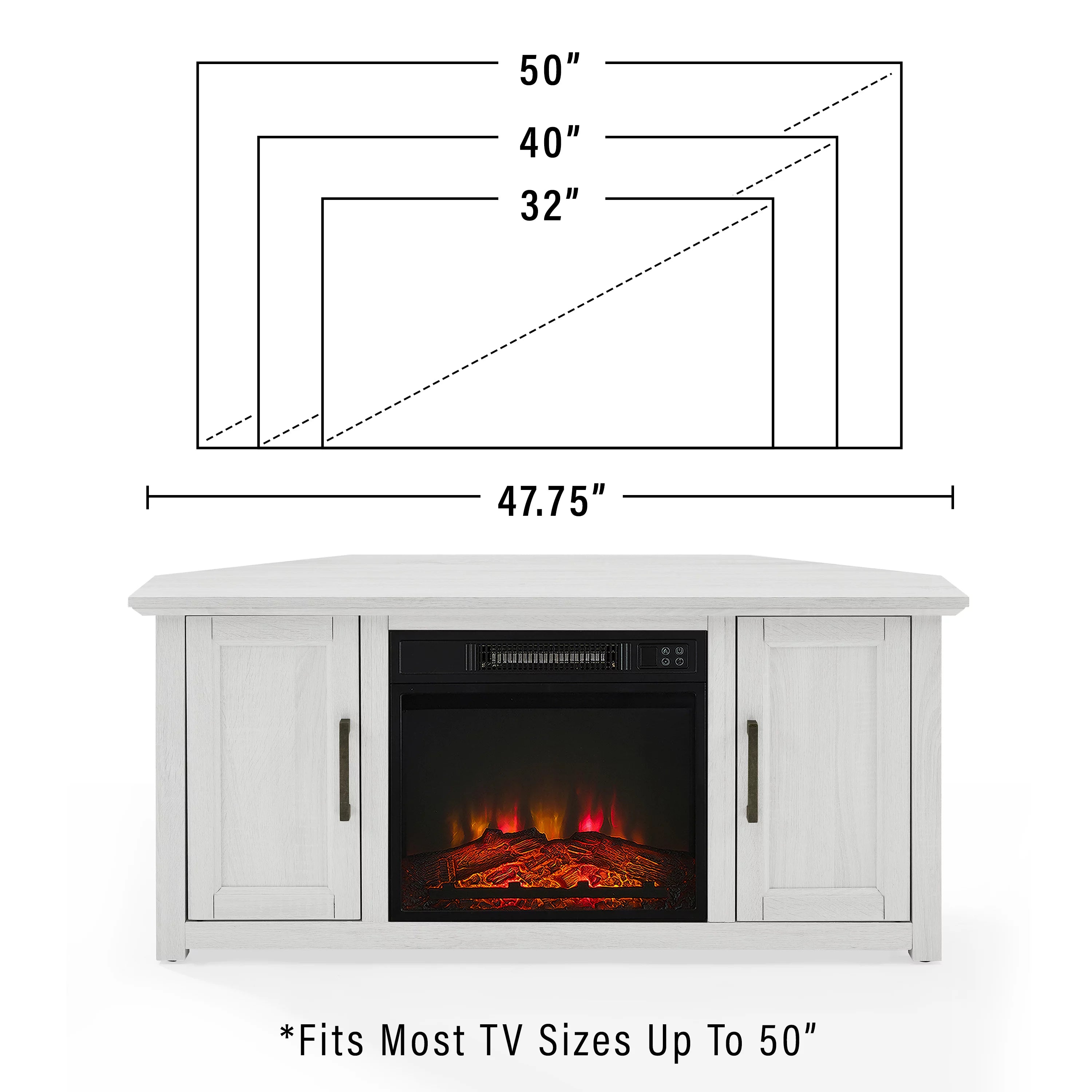 Whitewash Wood Corner TV Stand with Fireplace R452