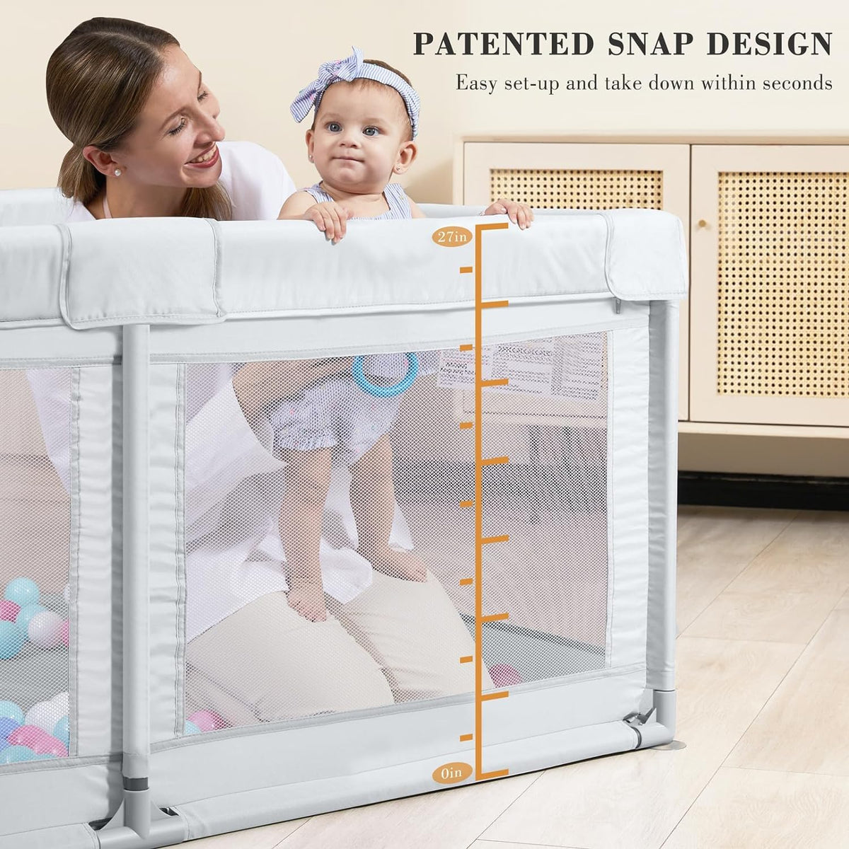 Grey 63”x47” Baby Playpen with Breathable Mesh O7313